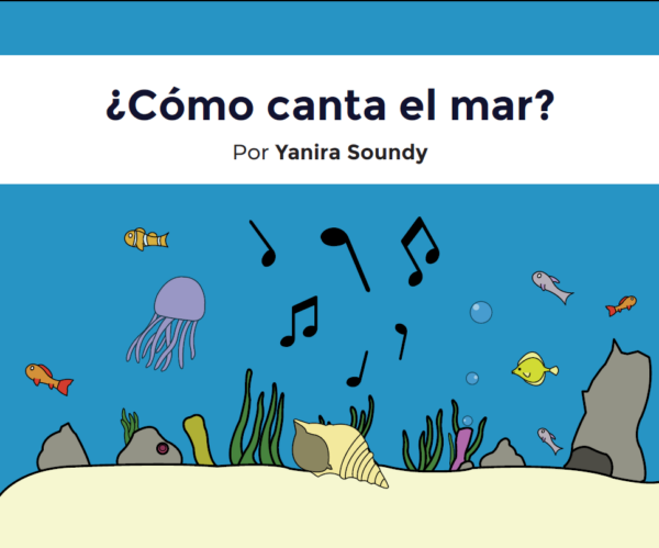 portada del libro con título e ilustración debajo del mar, conchas y notas musicales