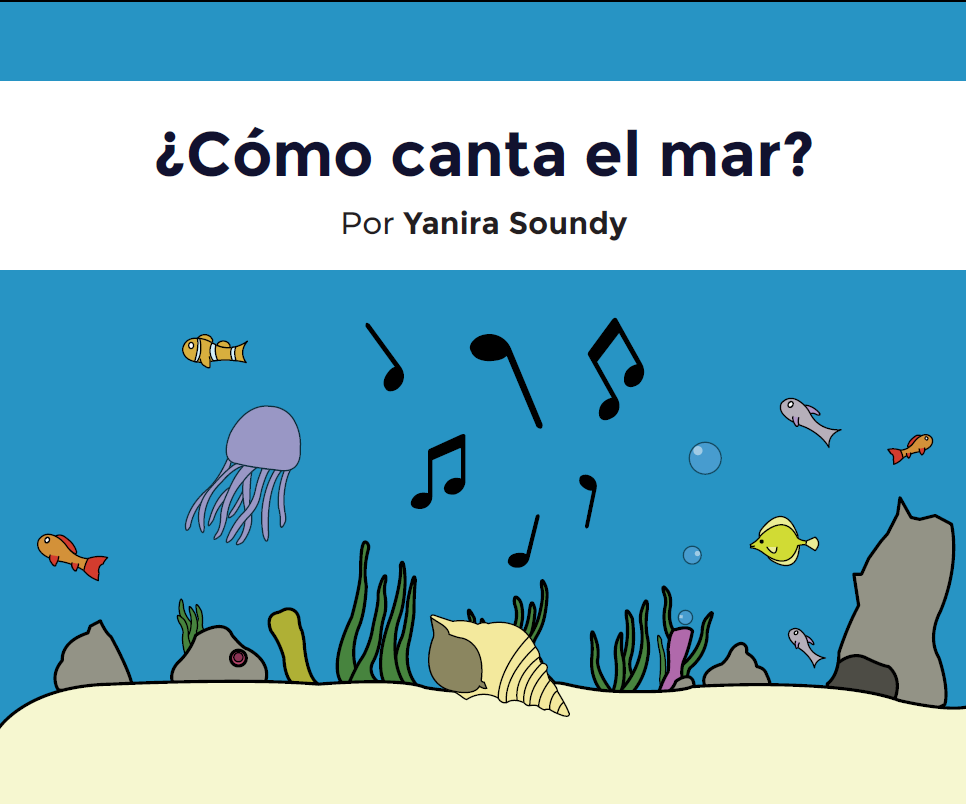 portada del libro con título e ilustración debajo del mar, conchas y notas musicales