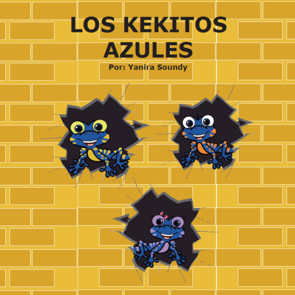 portada del libro con 3 kekitos azules saliendo en hoyos de la pared