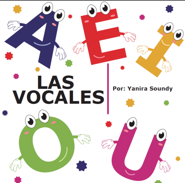 portada del libro con ilustraciones de las vocales