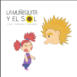 portada con el titulocon ilustración de muñequita pelo rojo y un sol amarillo