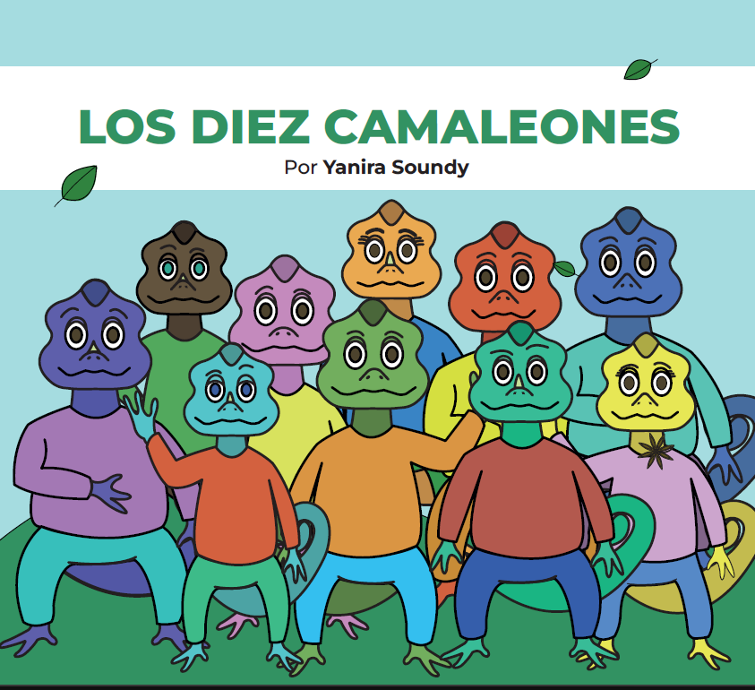 portada con diez camaleones vestidos de exploradores de distintos colores