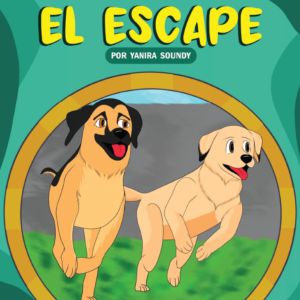 portada del cuento con titulo y dos perros corriendo de raza golden y pastor