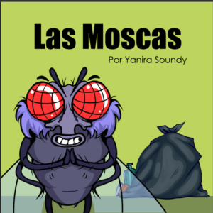 portada con el titulo y la ilustración de una mosca sonriendo a la par de la basura